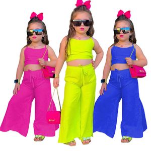 Conjuntos de roupas Conjuntos de roupas infantis de verão para bebês, meninas, tops curtos, calças largas, roupas infantis, meninas, 1-8 anos 230613
