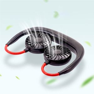 Mini Cool Fan المحمولة USB قابلة لإعادة الشحن الأدوات المعجزة عنق الرقبة البطيئة معلقة التبريد المزدوج للحياة اليومية مع صندوق البيع بالتجزئة