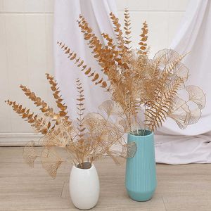 Dried Flowers Golden Eucalyptus Artificial Plants Christmas Wedding Decor Flower Bouquet Glitter Powder Branch Living Room Home Decoration