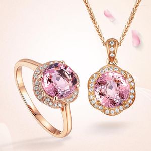 Collana Orecchini Set Rame Fiore di Ciliegio Imitazione Polvere Naturale Cristallo Tormalina Colore Gemma Ciondolo Anello Femminile Oro Rosa