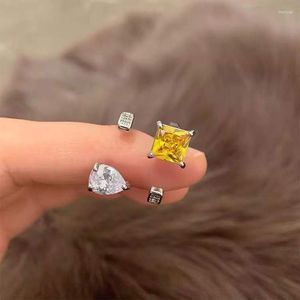 Cluster Rings Yellow Diamond Ring Female Opening Fake Two-piece 925 Stamp Fashion Personality Jewelry Party Birthday Gift Wholesale