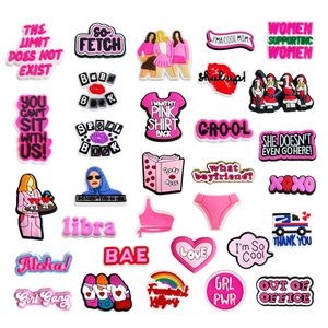 Cartoon Accessories Charms Wholesale Childhood Memories Pink Mean Girl Burn Book Sandal Shoe Pvc Decoration Buckle Soft Rubber Clog Dhgx1