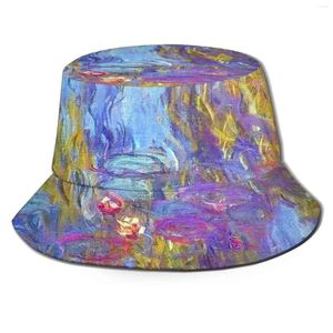 Berets Water Lilies Colorful Print Bucket Hats Sun Cap Claude Oil Ism Flowers Floral Lake France French Pond