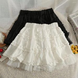 Spódnice kawaii białe mini spódnica kobiety czarne harajuku słodkie puszyste lolita siatkowe marszczenie koreańska moda Y2K ubrania streetwear