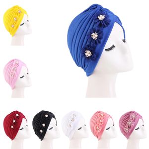 Fashion Women Diamonds Flower Turban Cap Soild Color Muslim Headscarf Bonnet Inner Hijabs Arab Head Wraps Indian Hat Accessories