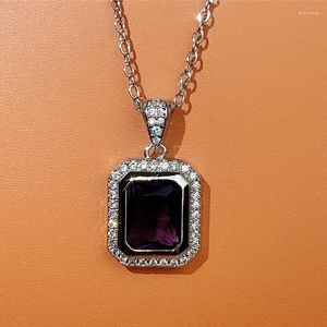 Catene Vintage Purple Crystal Stone Princess Cut Gemstone Pendant Collana Banquet Party Luxury Anniversary Gift