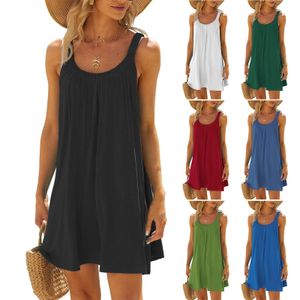Podstawowe sukienki swobodne sukienki z gradientem mody Kobiety Summer Letny luźne zbiornik plażowy bawełna sukienka żeńska spaghetti pasek boho sukienka szlafrok 230614