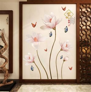 Adesivos de parede de borboleta de flor vívida 3d, sala de estar, quarto, TV, fundo, decalques de parede, artes murais, decoração de quarto em casa