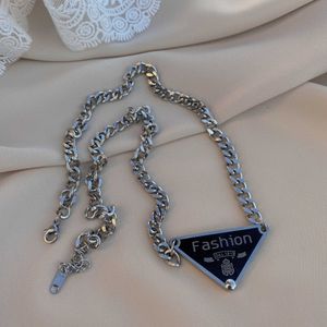 Strands Strings Metal Steel Letter P Home Inverted Triangle Necklace Female Double sided Laser Carving Heavy Industry Fashion Versatile Collar Chain