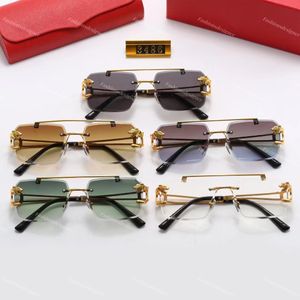 óculos de grife masculinos lunettes sem aro óculos de corte de diamante chifre de búfalo retângulo armação de ouro óculos de sol senhora uv400 ao ar livre praia metal clássico óculos