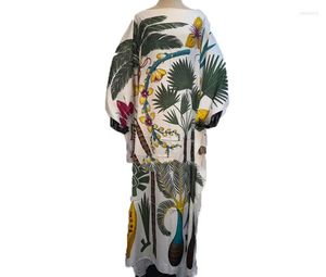 Etniska kläder 2023KUWAIT Tryckt Silk Kaftan Bohemian Maxi klänningar Löst sommar sexig lady strand kvällsfest länge för semester