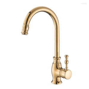 Kitchen Faucets 1PC Full Copper Sink Faucet European Style Golden And Cold Water Tap