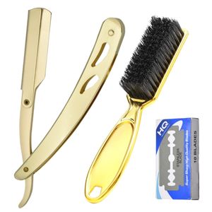 Rasoi Lame Uomo Manuale Straight Edge Barbiere Rasoio Depilazione Spazzola per barba Set sostituibile Taglio di capelli Strumenti per la rasatura del sopracciglio 230614