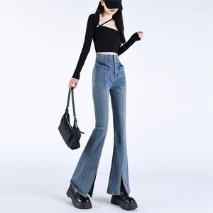 Jeans da donna Design retrò Sense Spice Girl Pantaloni versatili attillati attillati da donna con spacco leggermente sfilacciato Trend