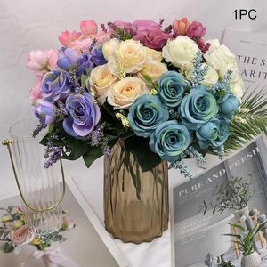 Decorative Flowers 30cm DIY Accessories Wedding 6 Heads Indoor Artificial Silk Flower For Home Bouquet Party Garden 2 Bud Table Living Room
