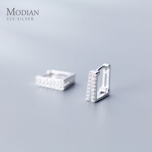 Hoop Huggie Modian Square Clear CZ Orecchini a cerchio per donna 925 Sterling Silver Minimalista Simple Earing Real Silver Gioielli moda coreana 230614