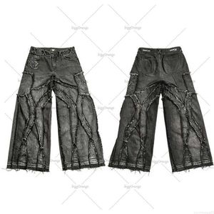 Jeans masculino Y2k velho lavado hip hop jeans oversized 2023 nova moda casual punk rock solta calças largas retas streetwear