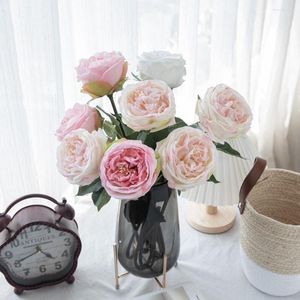 Fiori decorativi Real Touch Artificiale Austin Moisturizing Rose Plump Seta finta Decorazione di nozze Home Realistica composizione di fiori rosa