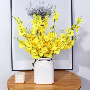 Fiori secchi 50CM Fiore finto di seta artificiale Phalaenopsis danzante giallo per la decorazione di nozze del soggiorno di casa