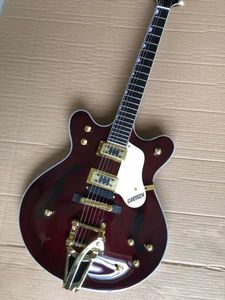 High-end Custom Jazz Electric Guitar, pół-szkieletowa gitara, druk f-hole, złoty sprzęt, duży rocker