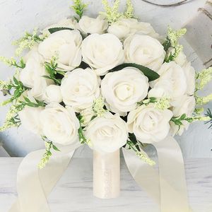 الزهور المجففة العروس العروسة باقة الزفاف الحرير الشريط الحرير الورود