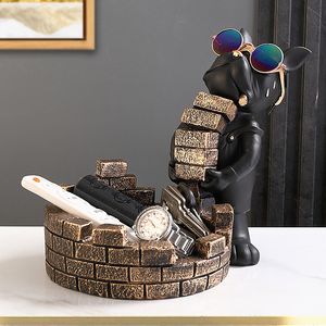 Decorative Objects Figurines Nordic Home Decor French Bulldog Figurine Builder Dog Sculpture Table Decoration item for home Statue Ornament Storage 230613