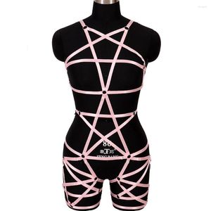 Brass устанавливает рабство strappy goth pentagram sexy -bodysuit harness harness harness set women fashion punk bra brate garter body cage