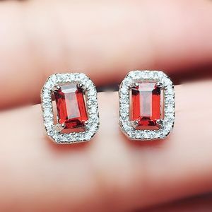 Stud Küpe Doğal Gerçek Garnet Dikdörtgen Küpe 5 7mm 1.2Ct 2pcs Taş 925 Sterlling Gümüş İnce Mücevher Erkekler veya Kadınlar İçin x219181