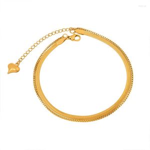 Tornozeleira Banhada a Ouro 18K Charm Link Corrente Cobra Plana Camadas Para Mulheres Caixa À Prova D' Água Pé Pulseira Jóias