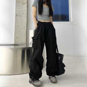 Damenhosen, Caprihosen, Hip-Hop-Frauen-Cargohosen, Streetwear, All-Match, Y2K-Hosen mit weitem Bein, koreanische elastische Taillen-Jogginghose, weibliche schicke Hose
