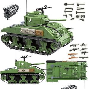 كتل 726pcs العسكرية الأمريكية Sherman M4a1 Tank Building WW2 City Children Soldier Bricks Kids DIY Toys Hompts 220715 Drop Delivery Dhenm