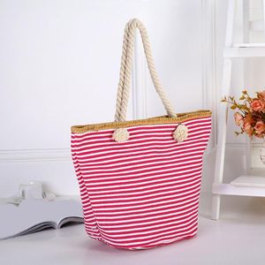 Bolsas de armazenamento elegantes femininas bolsa de ombro com zíper praia grande capacidade faixa vermelha branca feminina