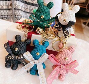 Cute Bear Key Chain Resin Bow Bell Rabbit Keychain Weaving Fashion Doll Bag Pendant Holiday Car Key Ring For Girls Gift