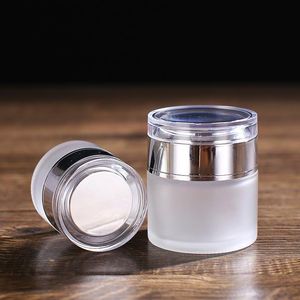 Frosted Glass Jar Cream Bottles Round Cosmetic Jars Hand Face Cream Bottle 20g-30g-50g Jars with Gold/Silver/White Acrylic Cap PP liner Jqji
