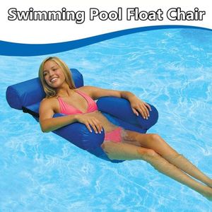 Uppblåsbara flottörrör Simpool Float Chair Portable Folding Swimming Ring Air Madrass Stor blå vatten säng för vuxna 100*120 cm 230613