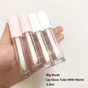 Garrafas de armazenamento 25 pçs tubos de brilho labial transparente com pincel grande varinha rosa branco 6ml tubo de brilho labial cosmético recipiente de sombra líquida