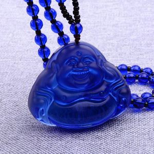 Ketten Natürliche weiße Kristall-Glückshalskette Blauer Buddha-Kopf Maitreya-Pulloverkette