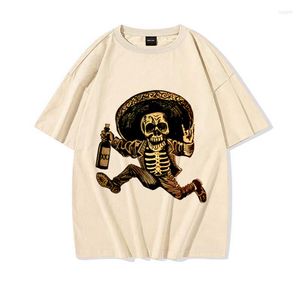 Camisetas masculinas Dia dos Mortos Crânio Bêbado Engraçado Camiseta Homem Oversized Moda Casual Top Tees Verão Y2k Roupas Grunge