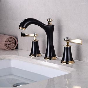 Bathroom Sink Faucets BAKALA Black Basin Faucet Deck Installation White Hole 3 Double Handle Copper Chrome And Cold Water Tap