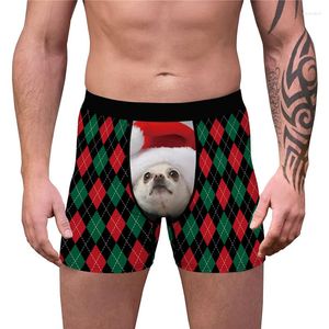Mutande Mens Ugly Christmas Underwear 3D Funny Dog Stampato Novità Boxer Shorts Esilaranti Boxer di Natale Slip Mutandine umoristiche
