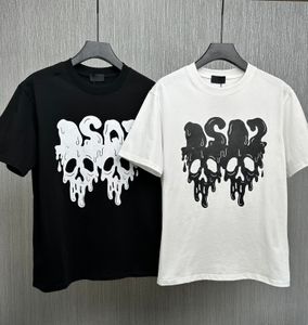 Men's T shirt Designer DSQ Chest Letter Logo skull Color Block Graffiti Fashion Couple Tshirt Loose Black and White Top Size M-3XL