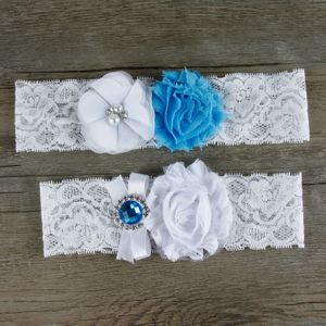 Bridal Garters Handmade Sky Blue White Western Lace Plate Flower Bridal garter Strap Bridal Decoration