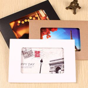 200Pcs 10.2x15.5x0.5cm Carta Kraft Pieghevole Scatola di visualizzazione fotografica Scatola per cartoline con finestra Biglietto d'auguri Finestra per imballaggio per feste