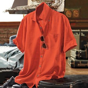 Męskie koszule Summer Orange Shirt Men Men Bawełniane koszule lniane Spring Spring Short Slim Shirt Prosta solidna bluzka luźna przystojna koszulka 230613