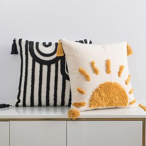 Fodere per sedie Nero Bianco Fodera per cuscino 45x45cm 30x50cm Fodera per cuscino Tufted Sun Circle per la decorazione domestica Soggiorno Camera da letto Divano 230613