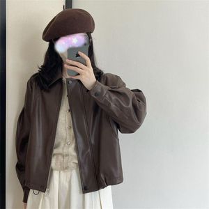 Damenjacken Mode sexy japanischer Stil Retro Rapels einreihtes Ledermantel Frauen PU-Jacke Langarm