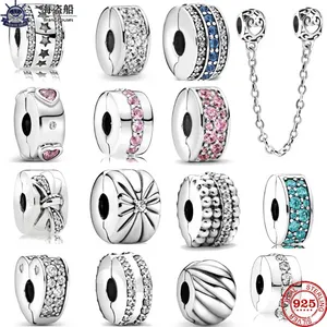 Для Pandora Charms Authentic 925 Серебряные бусины болтаются сияющие зажимы Pave Cz Bead Braclet Braclet Diy Jewelry