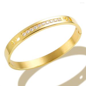 Armreif JINHUI Trendy Chic Zirkonia Armbänder 316L Edelstahl Supernatural Gold Farbe Armreifen Für Frauen Schmuck