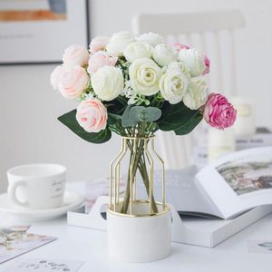 Decorative Flowers White Artificial Pink Silk Tea Rose Buds Vase For Home Living Room Christmas El Party Wedding Decoration Fake Plants