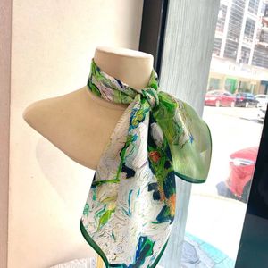 Sarongs Van Gogh Oil Målning Silkscarf för kvinnor 100% Natural Neck Scarf For Hair Bandana Bag Ribbon Neckerchief Small Hijab 230613